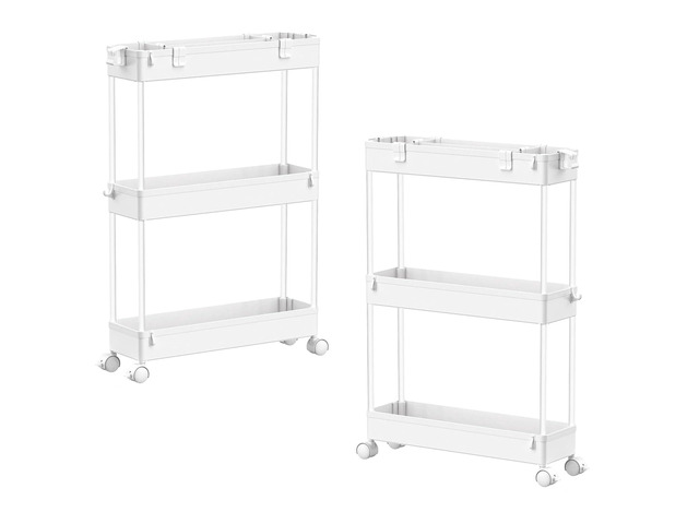 2-piece Set Slim Storage Cart 3 Tier,Bathroom Organizer Rolling Utility,Mobile Shelving Unit Slide Out for Office, Kitchen, Laundry Room & Narrow...