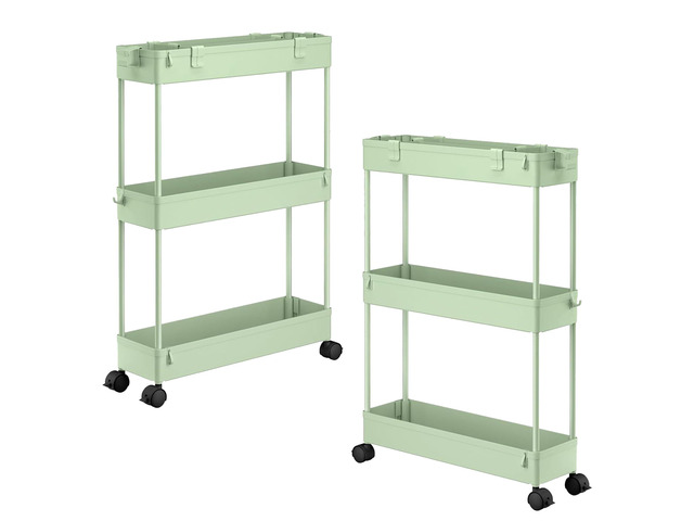 2-piece Set Slim Storage Cart 3 Tier,Bathroom Organizer Rolling Utility,Mobile Shelving Unit Slide Out for Office, Kitchen, Laundry Room & Narrow...