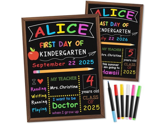 First & Last Day of School Board, 10.5 x 14 Inch Double Sided Back to School Chalkboard with Frame, Reusable Wooden 1st Day of...