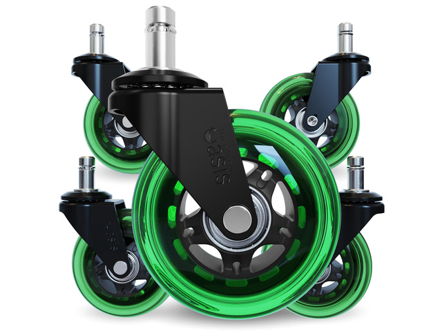 Original Office Chair Wheels (As Seen On PBS), Green Safe for hardwood floors & carpet, smooth & quiet casters, easy installation, universal fit,...