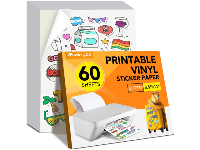 60 PCS Vinyl Sticker Paper, Glossy Printable Sticker Paper Sticker Paper for Inkjet Printer 8.5 x 11 Waterproof Printable Glossy Vinilo Adhesivo...
