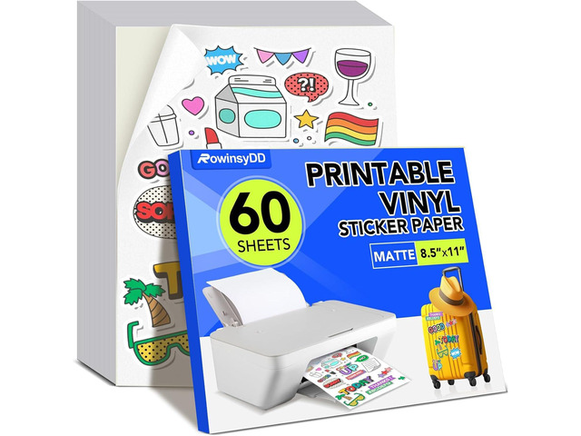 60 PCS Vinyl Sticker Paper, Matte Printable Sticker Paper Sticker Paper for Inkjet Printer 8.5 x 11 Waterproof Printable Matte Vinilo Adhesivo...