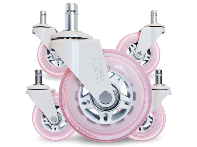 Original Office Chair Wheels (As Seen On PBS), Pink Safe for hardwood floors & carpet, smooth & quiet casters, easy installation, universal fit,...