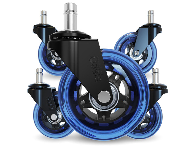 Original Office Chair Wheels (As Seen On PBS), Blue Safe for hardwood floors & carpet, smooth & quiet casters, easy installation, universal fit,...