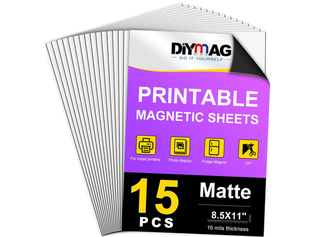 Printable Magnetic Sheets, Matte 15Pcs 8.5'x11' for Inkjet Printers Flexible Magnetic Paper, Non-Adhesive for DIY Crafts, Photo Wall, Cars,...