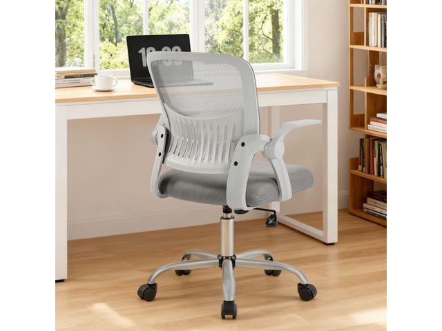 Computer Desk Chair, Home Office Chair, Lumbar Support Flip Up Armrest, Adjustable Height, 360° Swivel Wheels, Ergonomic Mesh Mid-Back, Comfy Arms...