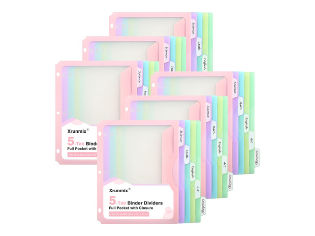 30 Counts Dividers for 3 Ring Binder, 5-Tabs Binder Dividers with Pocket for US Letter Size, 5 Pastel Recipe Binder Dividers with 1/5 Cut Tabs for...