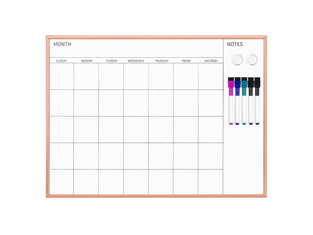 Monthly Calendar Whiteboard, 17' x 23', Rose Gold Frame Magnetic Dry Erase Calendar with 2 Magnets & 5 Whiteboard Pens, Monthly Calendar Whiteboard...