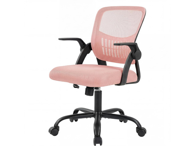 Computer Desk Chair, Mesh Office Chair, Lumbar Support Ergonomic Mid-Back, Flip-Up Armrest, Adjustable Height, 360° Swivel Wheels, Home Office,...