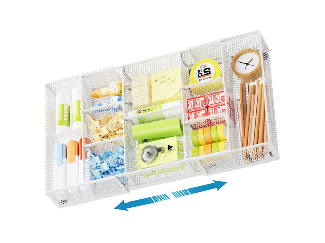 Expandable Desk Drawer Organizer, Mesh Drawer Organizer Tray with 10 Adjustable Compartments, Desk Organizers and Accessories for Office Supplies...