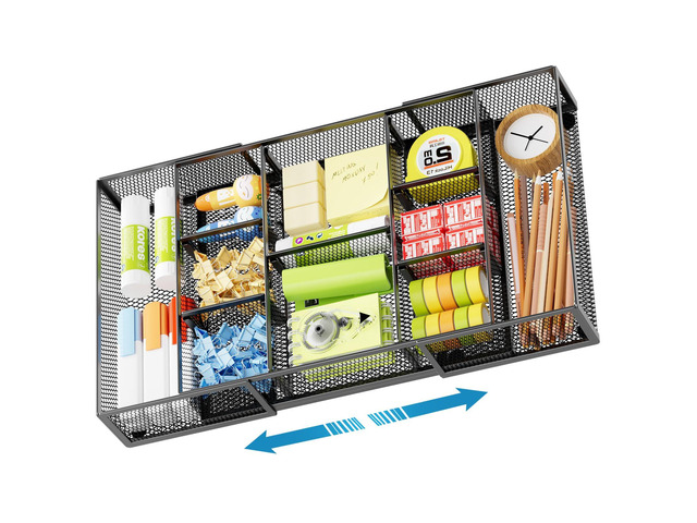 Expandable Desk Drawer Organizer, Mesh Drawer Organizer Tray with 10 Adjustable Compartments, Desk Organizers and Accessories for Office Supplies...