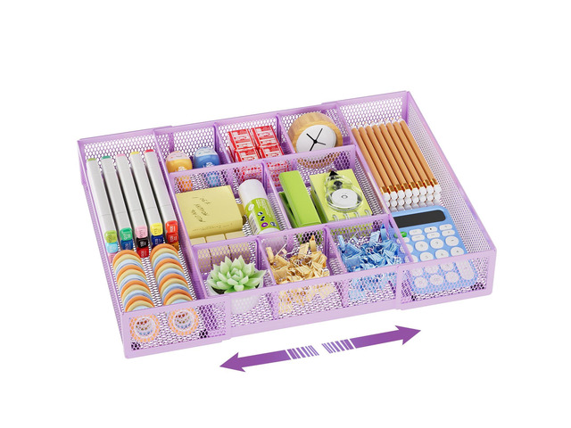 Expandable Desk Drawer Organizer, Mesh Drawer Organizer Tray with 10 Adjustable Compartments, Desk Organizers and Accessories for Office Supplies,...