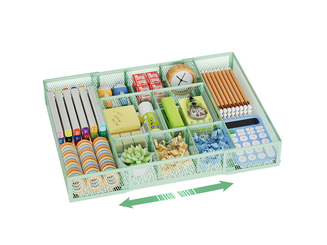 Expandable Desk Drawer Organizer, Mesh Drawer Organizer Tray with 10 Adjustable Compartments, Desk Organizers and Accessories for Office Supplies,...