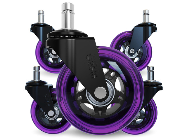 Original Office Chair Wheels (As Seen On PBS), Purple Safe for hardwood floors & carpet, smooth & quiet casters, easy installation, universal fit,...