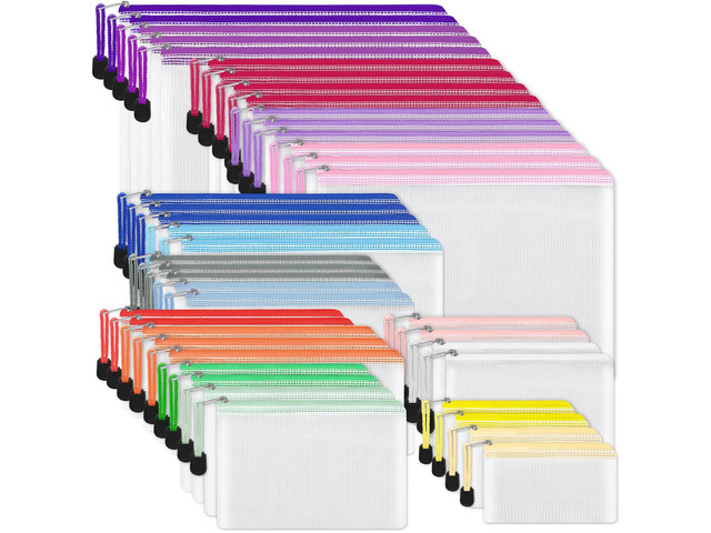 42pcs Mesh Zipper Pouch, 8 Sizes Waterproof Zipper Bags, 17 Colors, Multipurpose for Board Games Travel Storage, School Supplies, and Home...