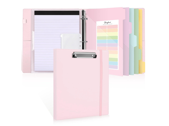 3 Ring Binder with Clipboard, 13.2' × 10.2' Faux Leather 1 Inch Binder Organizer with 5 Pocket Dividers, Notepad, Labels & 2 Storage Pockets for...