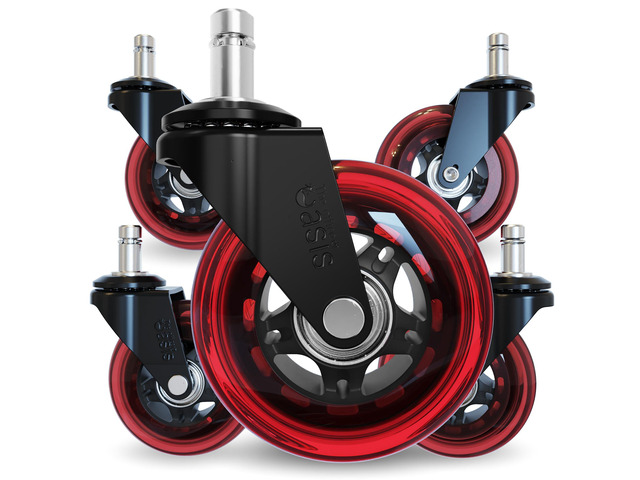 Original Office Chair Wheels (As Seen On PBS), Red Safe for hardwood floors & carpet, smooth & quiet casters, easy installation, universal fit, set...