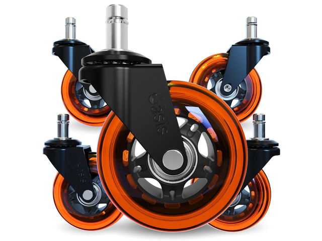 Original Office Chair Wheels (As Seen On PBS), Orange Safe for hardwood floors & carpet, smooth & quiet casters, easy installation, universal fit,...