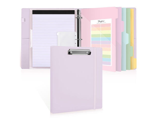 3 Ring Binder with Clipboard 1 Inch, 13.2' Ã— 10.2' PU Clipboard Binder with Notepad & 5 Dividers with 5 Pockets, Labels, Clipboard Folder Great for...