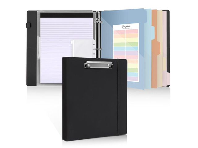 3 Ring Binder with Clipboard, 13.2' × 10.2' Faux Leather 1 Inch Binder Organizer with 5 Pocket Dividers, Notepad, Labels & 2 Storage Pockets for...