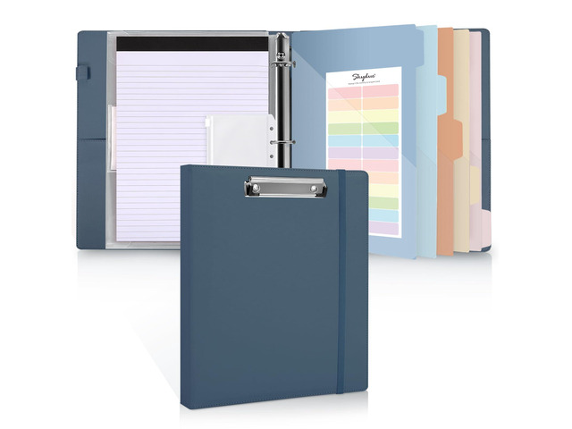 3 Ring Binder with Clipboard, 13.2' × 10.2' Faux Leather 1 Inch Binder Organizer with 5 Pocket Dividers, Notepad, Labels & 2 Storage Pockets for...