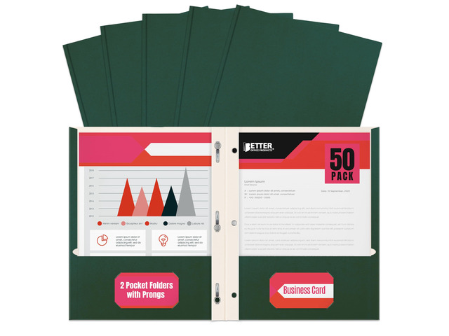 Dark Green 2 Pocket Folders with Prongs, 50 Pack, Letter Size, Matte Texture, 8.5 x 11 Inch