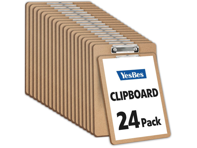 24 Pack Clipboards Bulk, Clip Boards 8.5x11 Standard Letter Size, Clipboards for Classroom, Wooden Clipboard, Hardboard Office Clipboard, Classroom...