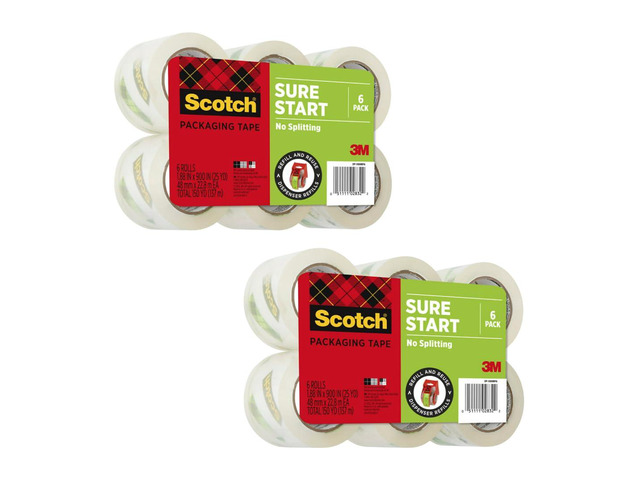 Sure Start Shipping Packaging Tape, 1.88' x 25 yd, Clear (12 Rolls) Designed for Packing, Shipping and Mailing, No Splitting or Tearing