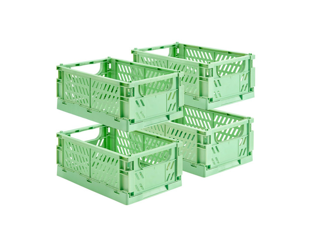 4-Pack Collapsible Plastic Storage Baskets, Green, 9.8'x6.5'x3.8' Pastel, Space-Saving, Collapsible Plastic Bins, Cute Mini Storage Crates, for...