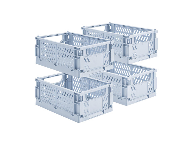 4-Pack Collapsible Plastic Storage Baskets, Blue, 9.8'x6.5'x3.8' Pastel, Space-Saving, Collapsible Plastic Bins, Cute Mini Storage Crates, for...