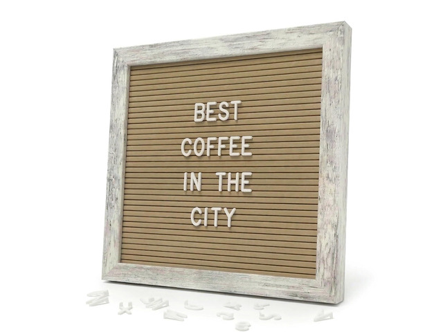 Rustic Cappuccino Felt Letter Board 10x10 Inch with Stand and Wood Frame 336 letters, numbers and symbols; changeable message board with wall mount...