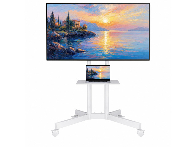 Rolling TV Stand with Tilt, Mobile TV Cart for 3285 Inch TVs, White Portable Stand with Laptop Shelf, Locking Wheels, Outdoor TV Stand for LED LCD...