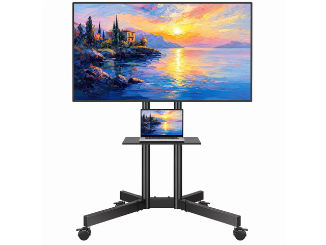 Rolling TV Stand with Tilt, Mobile TV Cart for 3285 Inch TVs, Black Portable Stand with Laptop Shelf, Locking Wheels, Outdoor TV Stand for LED LCD...