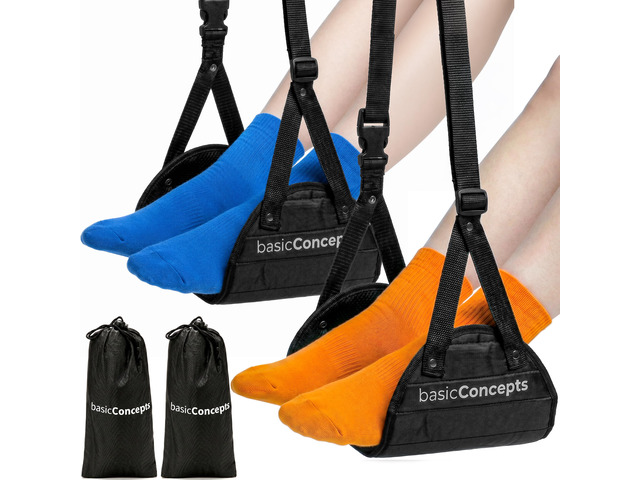 Airplane Adjustable Foot Hammock (2 Pack), Perfect or Office Footrest to Relax Your Feet (Memory Foam) - for Travel Accessories, Desk Hammock,...