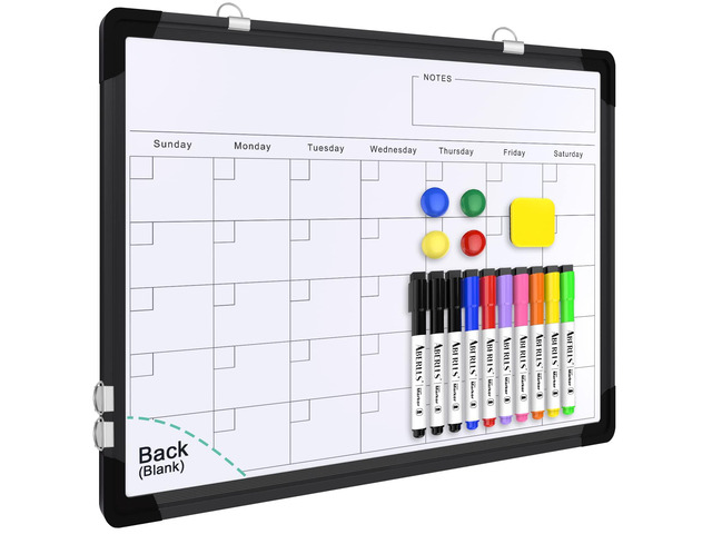 Monthly Calendar Whiteboard for Wall, Dry Erase Board, Magnetic White Board 16'x12' Double-Sided Hanging Board for Office Home, Small Monthly Dry...