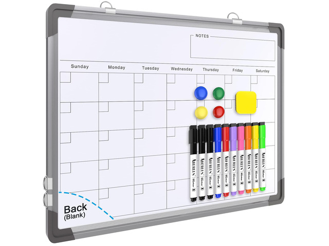 Monthly Calendar Whiteboard for Wall, Dry Erase Board, Magnetic White Board 16'x12' Double-Sided Hanging Board for Office School Home, Small...