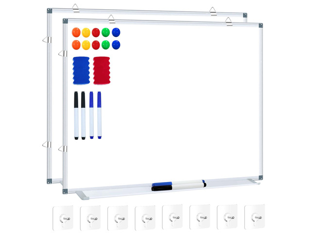 White Board Dry Erase Whiteboard for Wall 24x18 (2pcs) Magnetic Boards for Office Classroom & Home, Small Wall Whiteboard Including 6 Markers, 10...