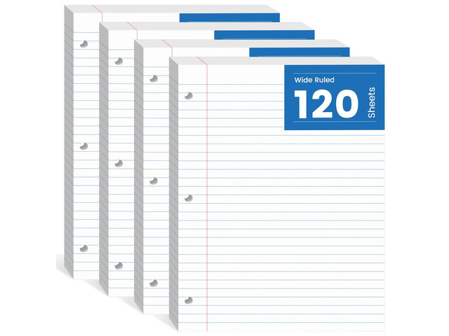 480 Sheets Loose Leaf Paper Wide Ruled, 8.5x11 In Filler Paper for Binder Double-Printing Lined Paper, 3-Hole Punched Notebook Paper Binder Paper...
