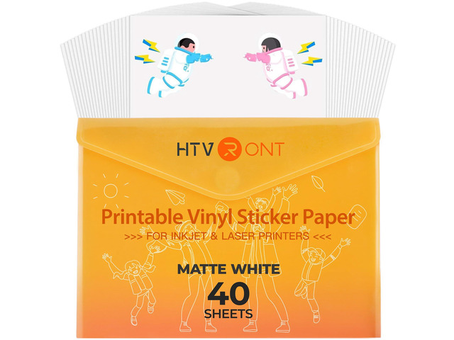 Printable Vinyl Sticker Paper, 40 Sheets, Matte White, 8.5'x11' School Supplies, Durable, For Inkjet Printer, Great Stickiness, Anti-Curl &...