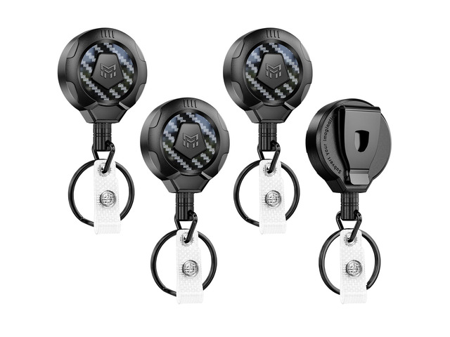 Upgraded Heavy Duty Retractable Keychain with Belt Clip, 10 OZ Retraction, 31.5' Stainless Steel Cord Key Chain, 3K Carbon Fiber ID Badge Reel...