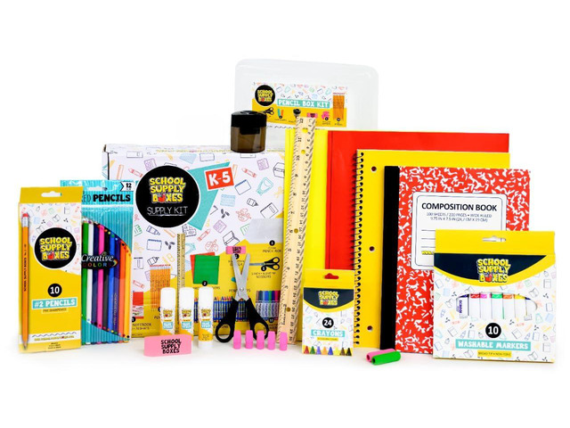 Back to Box Grades K-5 32 Piece Supplies Kit Includes Markers, Crayons, Pencils, Scissors, Folders, Glue Sticks, Notebook, and Composition Book