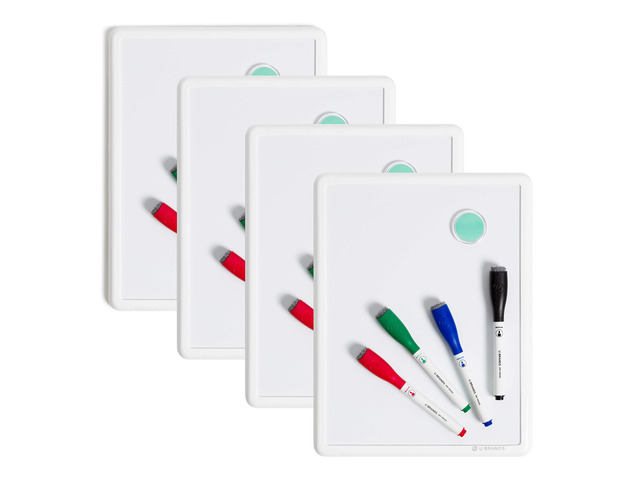 Contempo Magnetic Dry Erase Board White Board Bundle, 8.5' x 11', White Modern Frame, Includes 4 Boards, 16 Markers and 4 Magnets