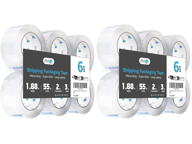 6 Rolls Carton Sealing Tape Heavy Duty, Clear Packing Tape, 1.88' x 55 yds, 2 mil Thick, (Pack of 2)