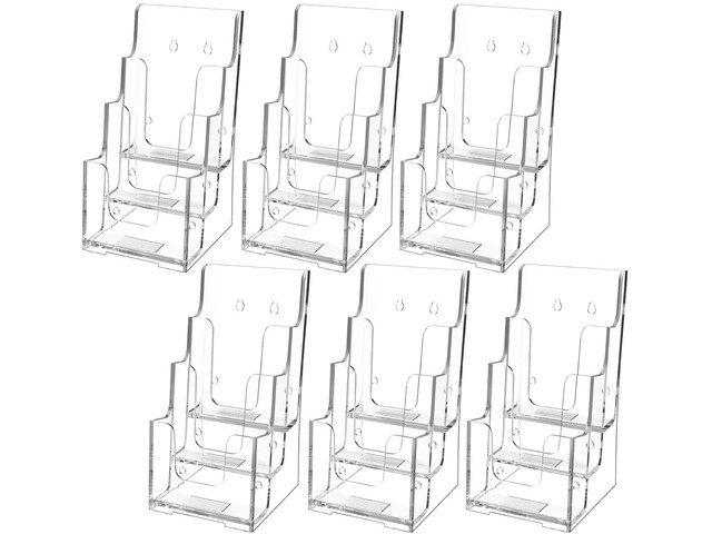 3 Tier Acrylic Brochure Holder, 4 Inch Wide Pamphlet Holder, 6 Pack Clear Acrylic Material, 3 Tier Display, Wall Mount or Countertop Use, Easy...