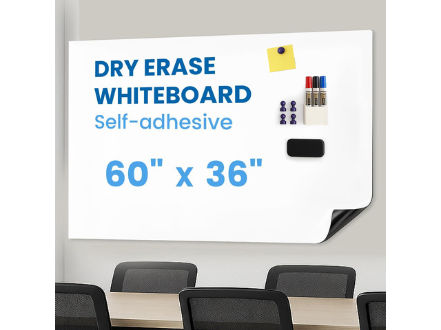 Magnetic Whiteboard for Wall 60' x 36, Self-Adhesive Magnetic Dry Erase White Board Sticker, Peel and Stick Wallpaper, Easy to Write and Clean for...