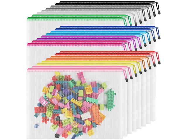 A3 Large Mesh Zipper Pouch, 24 Pack Document Game Storage Zip Bags 17.4' x 12.4' Waterproof Plastic Zipper Pouches for Organizing Artwork,...