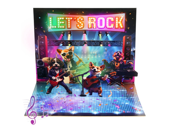 3D Pop Up Birthday Card, Dog Musical Birthday Card with Lights Play Birthday Song, Rock Dog Band, Funny Happy Birthday Card, Lights Dance, Birthday...
