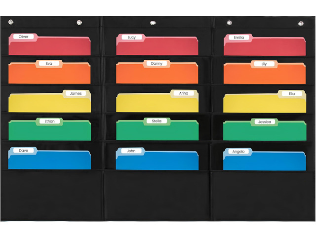 15 Pocket File Pocket Chart, Black, 42'x28' Versatile Wall Hanging File Folder Organizer for Classrooms, Offices, Home, and More - Wall Folder...