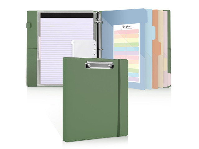 3 Ring Binder with Clipboard, 13.2' × 10.2' Faux Leather 1 Inch Binder Organizer with 5 Pocket Dividers, Notepad, Labels & 2 Storage Pockets for...