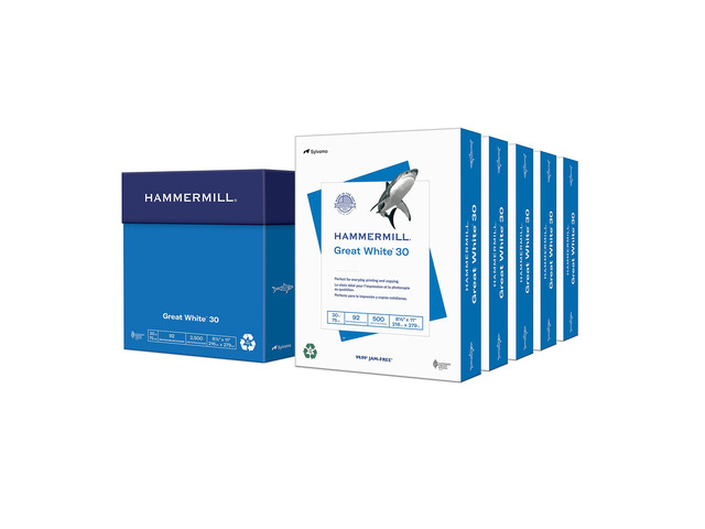 Printer Paper, Great White 30% Recycled Paper, 8.5 x 11 - 5 Ream (2,500 Sheets) - 92 Bright, Made in the USA